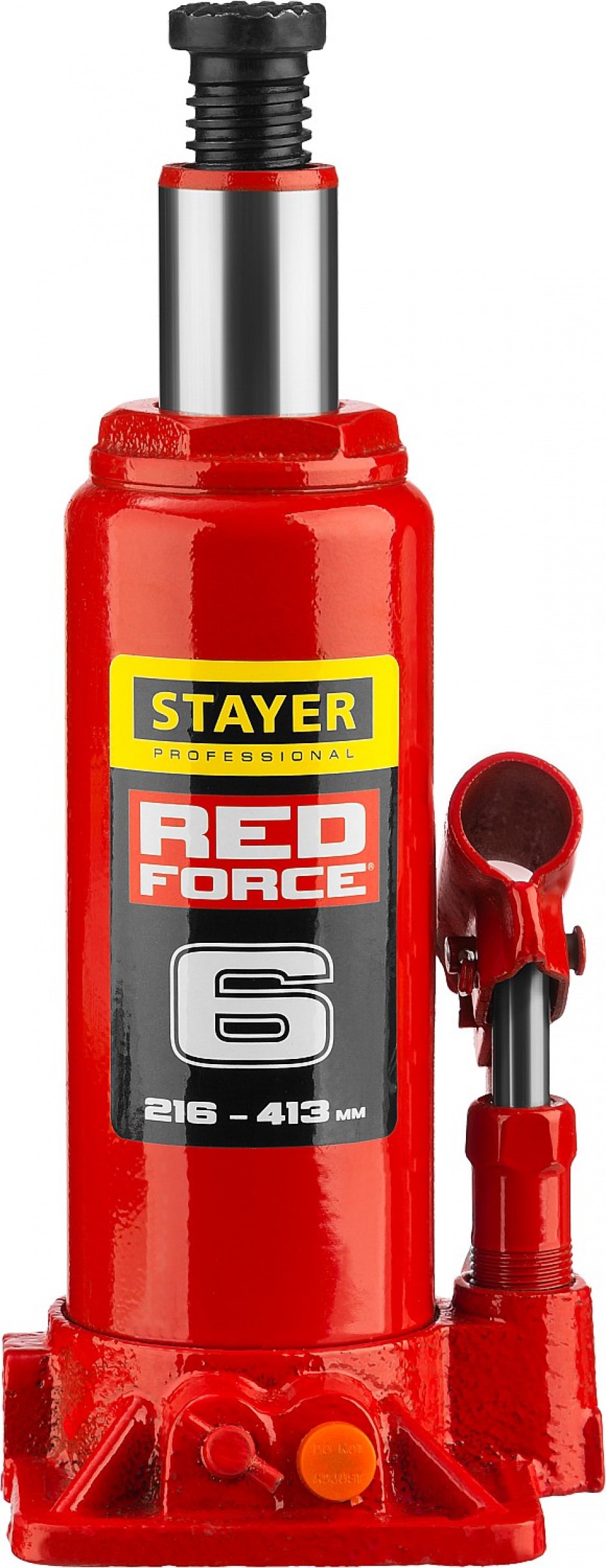 STAYER RED FORCE 6т 216-413мм домкрат бутылочный гидравлический